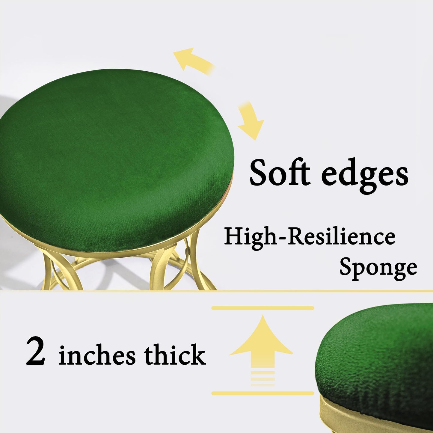 Ellensamqi Velvet Soft Modern Vanity Footstool -Round Footrest Stool Ottoman Seat Dressing with Golden Metal Leg and Sponge Filling,Upholstered Foot Rest, for Living Room and Bedroom Green