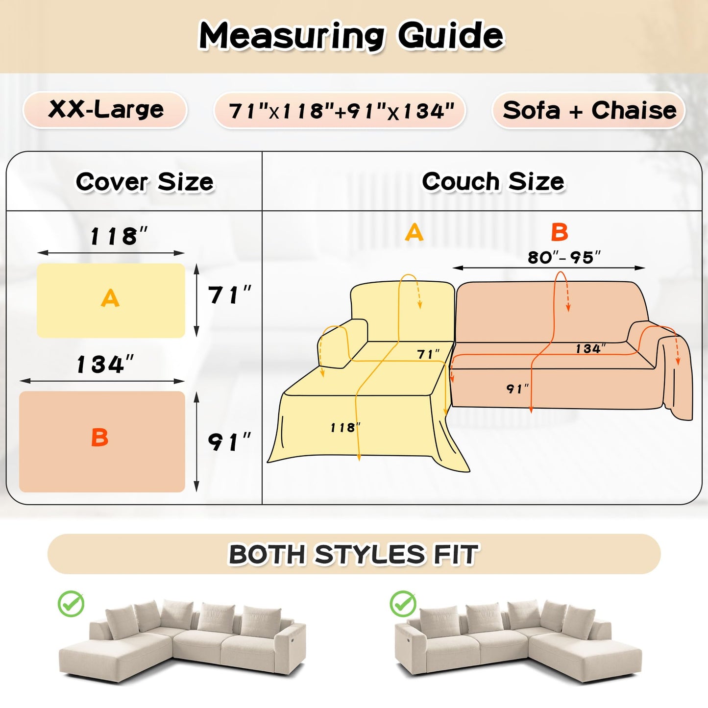 MYSKY HOME Couch Cover for Sectional Sofa, 2 Pieces Chenille Couch Covers for L Shape Sofa Cover, Furniture Protector for Pet, Kid, Sofa Slipcover for 3-4 Cushion Couch (71"x118"+91"x134", Chocolate)