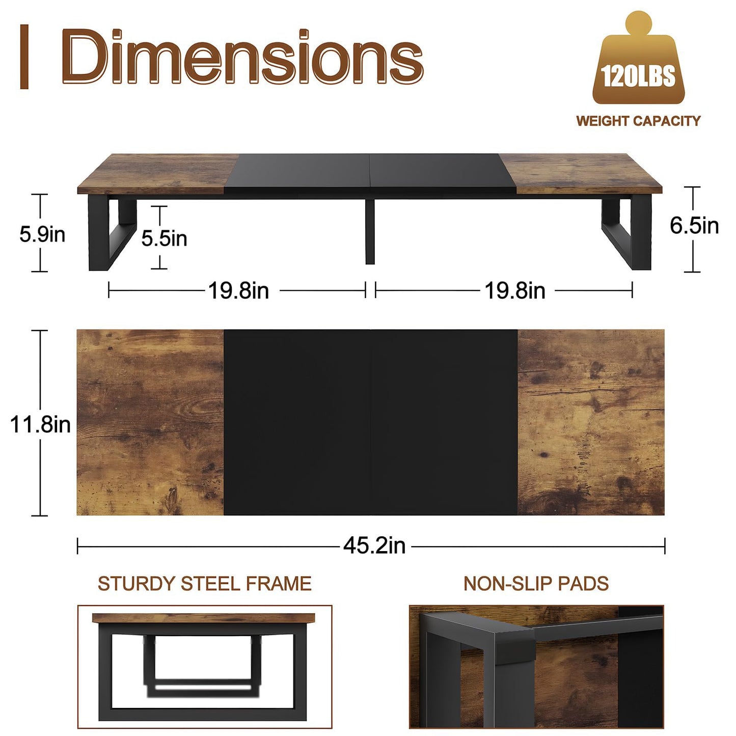 aboxoo 45" TV Riser for 32-60 inch TV, TV Riser Stand Shelf, Tabletop TV Stand Riser, Computer Monitor Table for Home Living Room, Study Office (Brown)