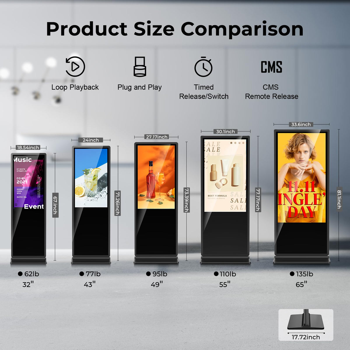 YCKJNB 43 inch Indoor Digital Signage Touchscreen,CMS Software,IPS Floor Standing Digital Kiosks Interactive Displays with WiFi HDMI/USB Input Auto AD Player, Android OS Black