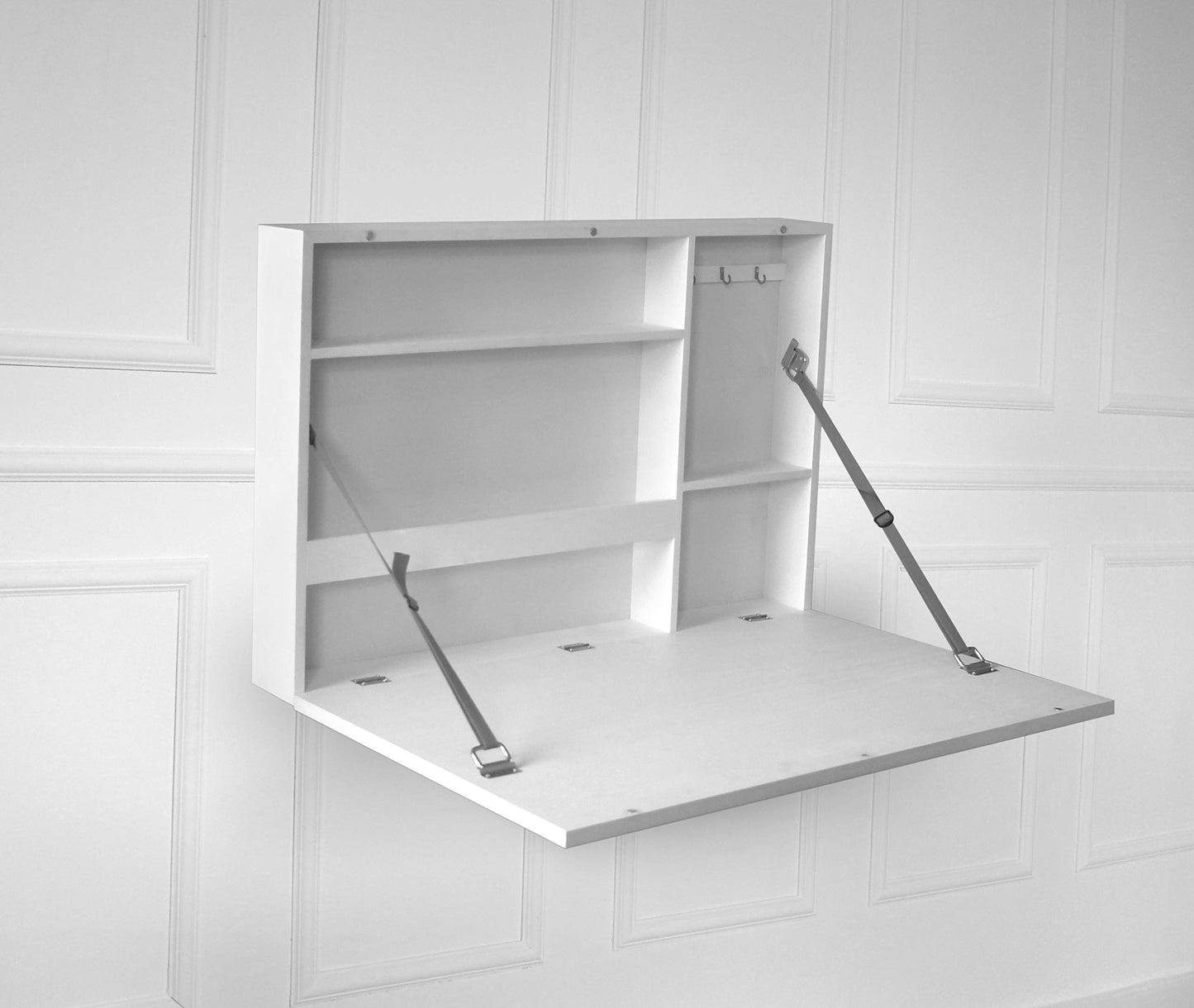 Prinz Work from Home Wall-Mounted Desk, White Folding Desk with Chalkboard Front, Space-Saving Floating Desk Design, Ready to Hang, Interior Shelves, 36 x 24 x 5 Inches, White