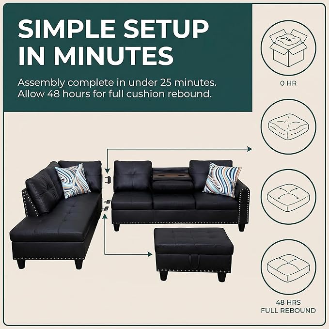 97.5" L Shaped Couch Set Leather, Modular Sectional Couches