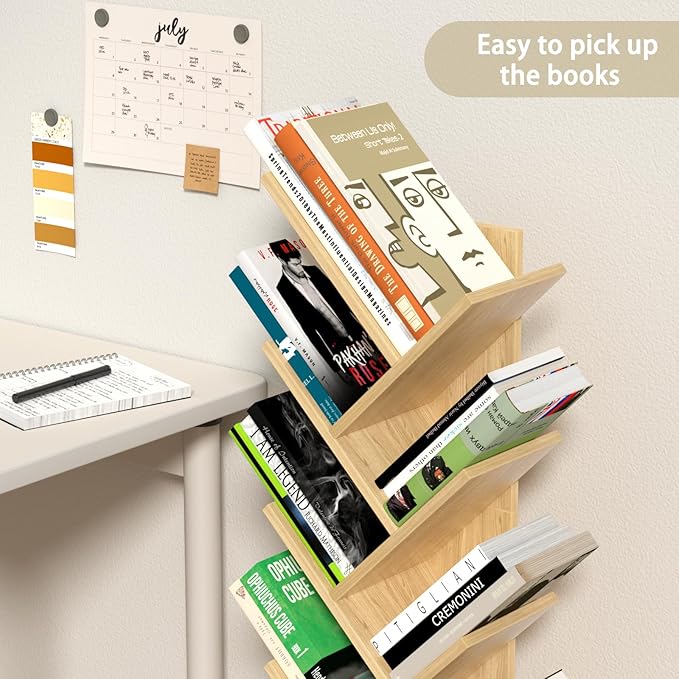 SHEEPAM 10 Tier Tree Book Shelf, Floor Standing Wood Bookshelf