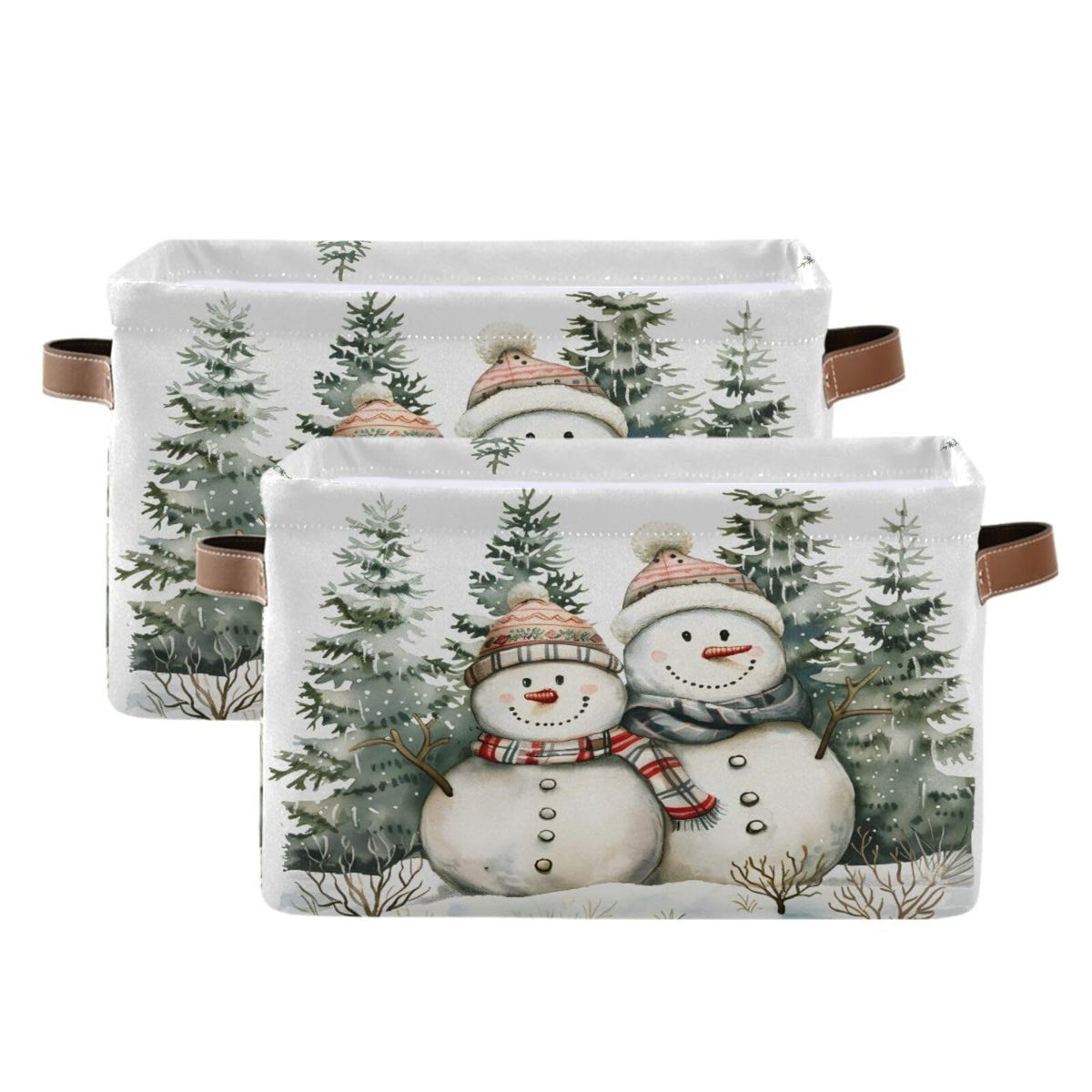 senya Christmas Storage Basket, Forest Winter Christmas Snowman Foldable Fabric Collapsible Storage Bins Organizer Bag for Storage Clothes