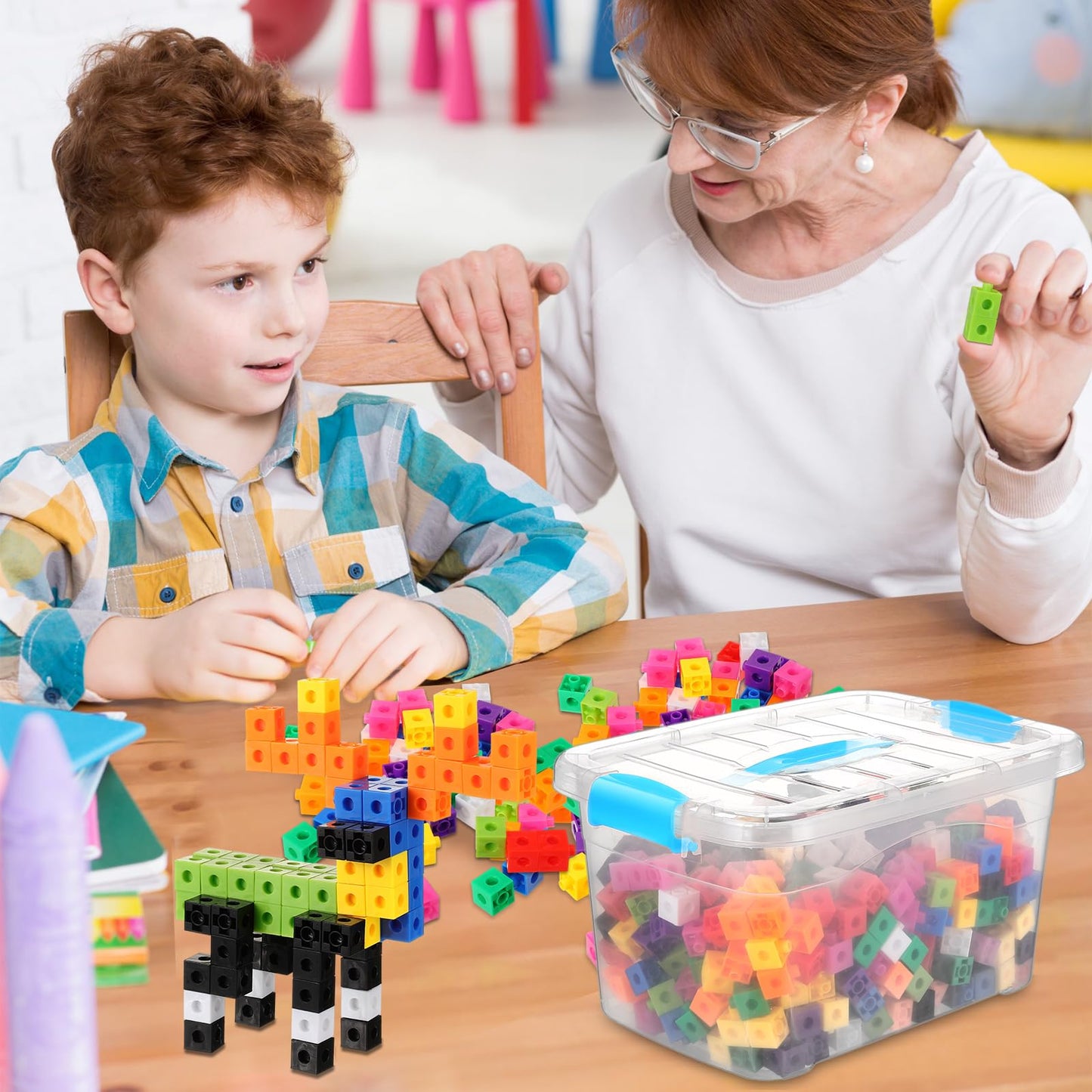 Jenaai 300 Pcs Linking Cubes with Storage Container Counting Cubes, Colorful Plastic Counting Block, Math Manipulatives Classroom Learning Supplies for Preschool Kindergarten(Blue)
