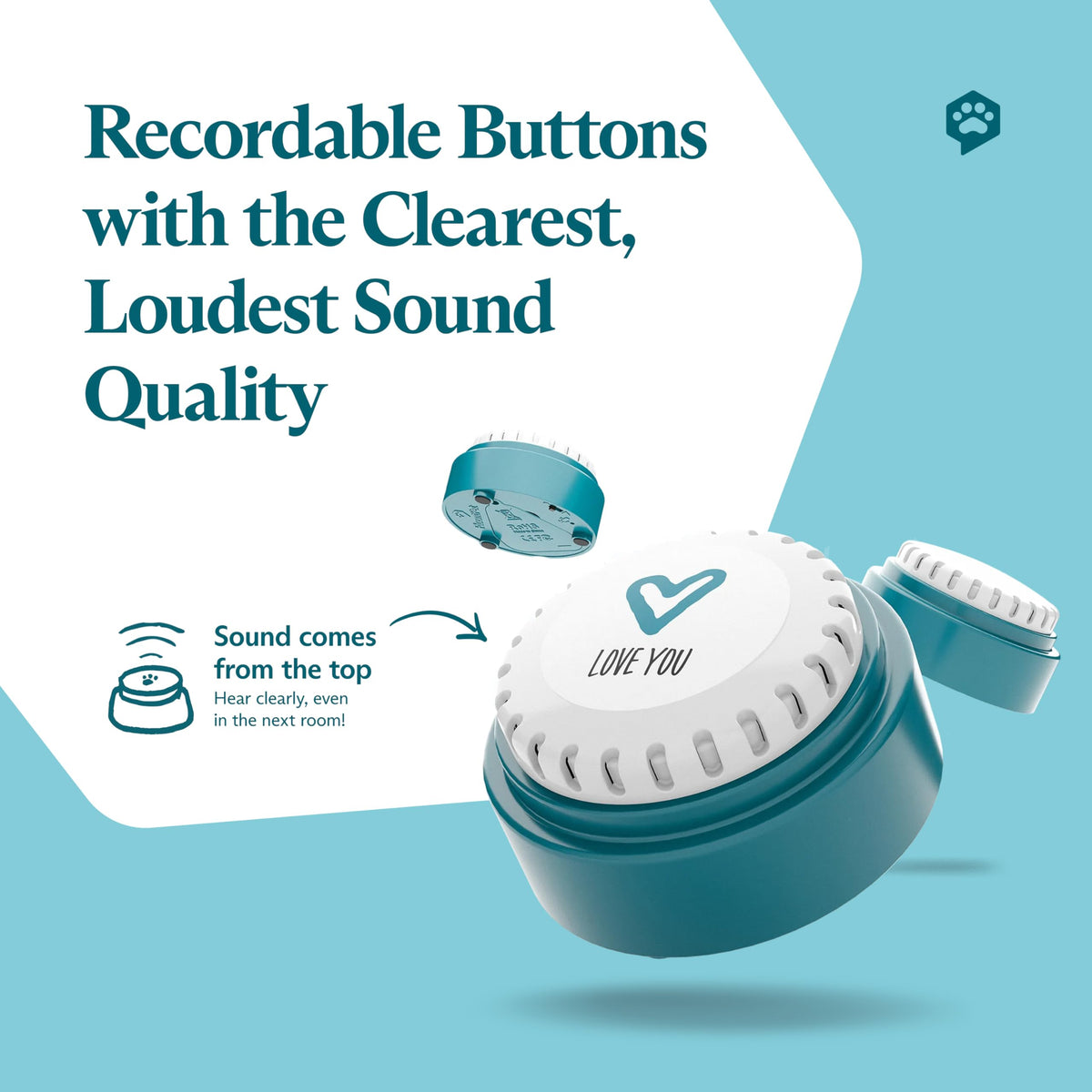 FluentPet Speak Up! Key Vocab Kit with Clearer Upward-Facing Sound - 12 Recordable Buttons w/Pre-Installed Batteries, 6 HexTile Button Mats - Training Dog & Cat Communication Buttons