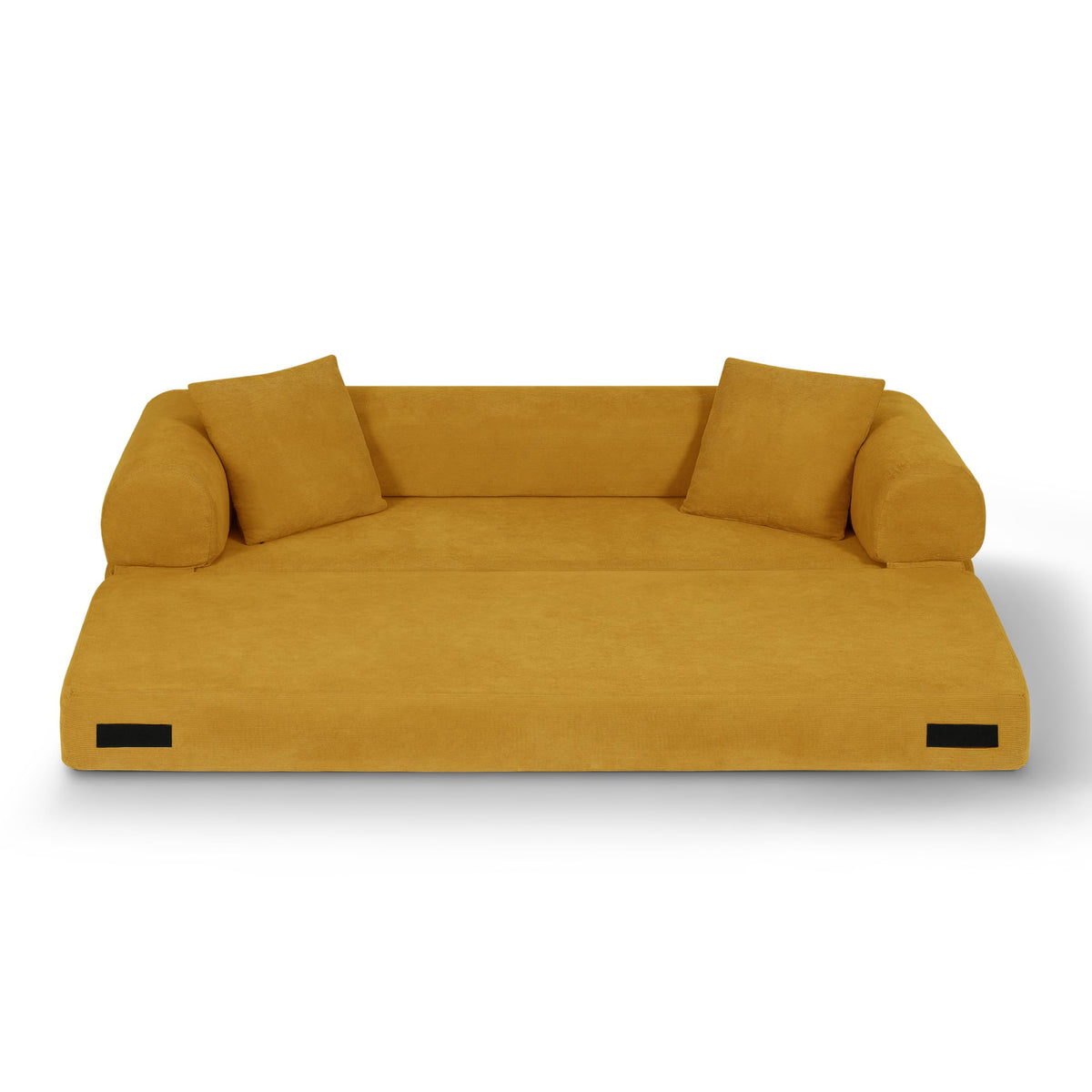 Trygoal 80" Convertible Sofa Bed, 3-in-1 Boneless Folding Sleeper Sofa Queen with Storage & Pillows, Corduroy Deep Seat Pull Out Couch, No Assembly in Box, for Living Room, Yellow