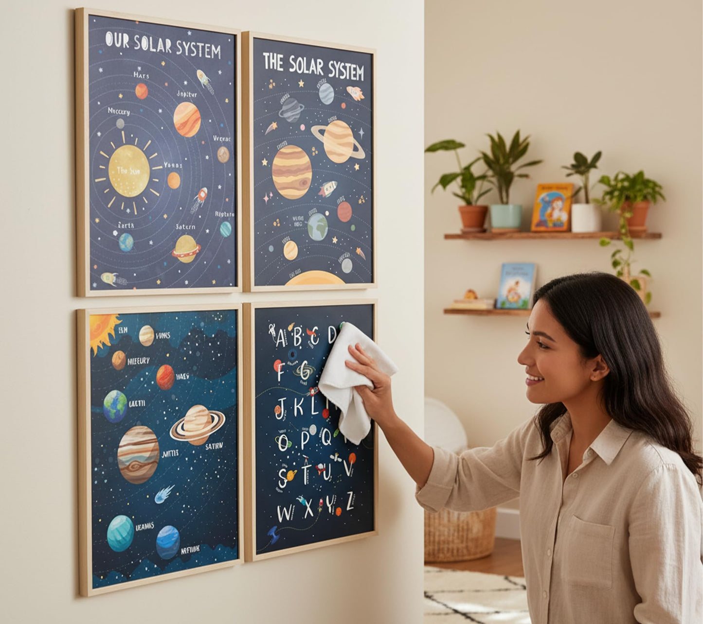 4Pcs Space Nursery Canvas Wall Art, Preschool Education Painting Picture Wall Decor, Solar System Poster Print Artworks for Classrooms, Nurseries, Children's Rooms, Playrooms, Home Decoration 8x10in