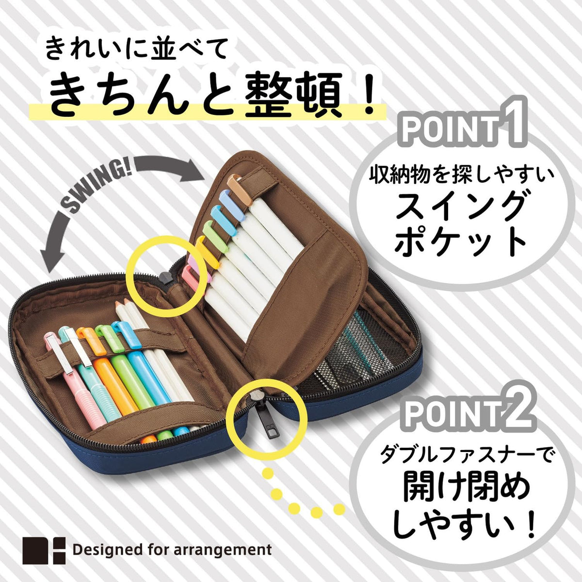LIHIT LAB Large Capacity Zipper Pencil Case For School Office College, Big Capacity 4 Compartments Pencil Bag Holder Adults Teen Boys Girls, Travel Cosmetics Storage, Brown (A7551-9)