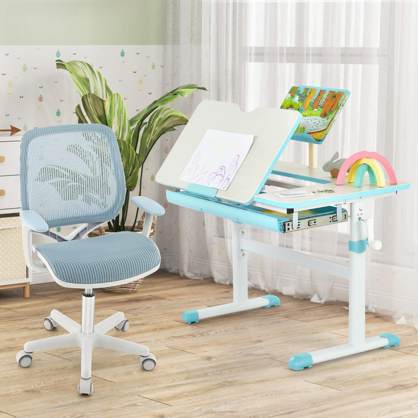Costzon Kids Desk Chair, Height Adjustable Children Study Computer Chair with Armrests, Sit-Brake Casters, Swivel Mesh Task Chair for Boys Girls Teens Students, Kids Chair for Home, Office, School