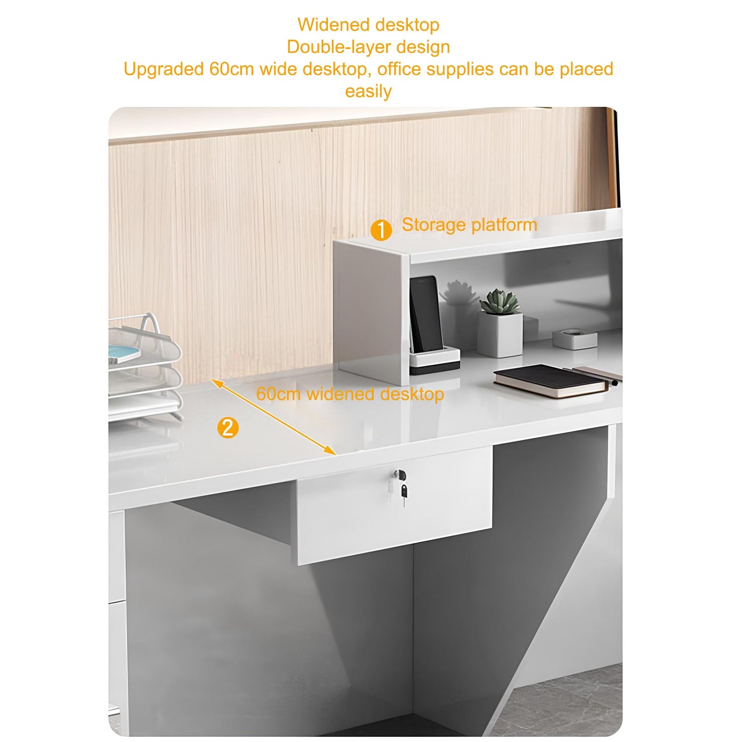 Modern Reception Desk with Counter, Lockable Drawer & Cabinet, LED Light Strip - Stylish Receptionist Station for Office, Salon, Boutique, Lobby & Shop