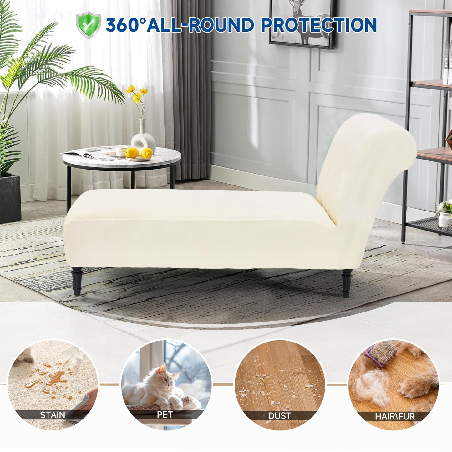 Velvet Chaise Lounge Cover Indoor Armless Chaise Slipcover Luxury High Stretch Ultra Soft Lounge Chair Covers Modern Machine Washable Chair Cover for Living Room Bedroom Furniture, Beige