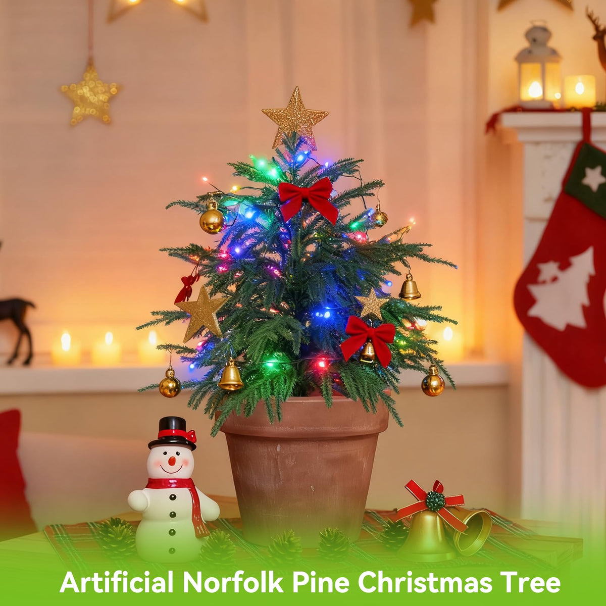 2FT Artificial Norfolk Pine Tree, 2pc Artificial Christmas Tree Faux Potted Plants for Front Porch Christmas Indoor Outdoor Decor