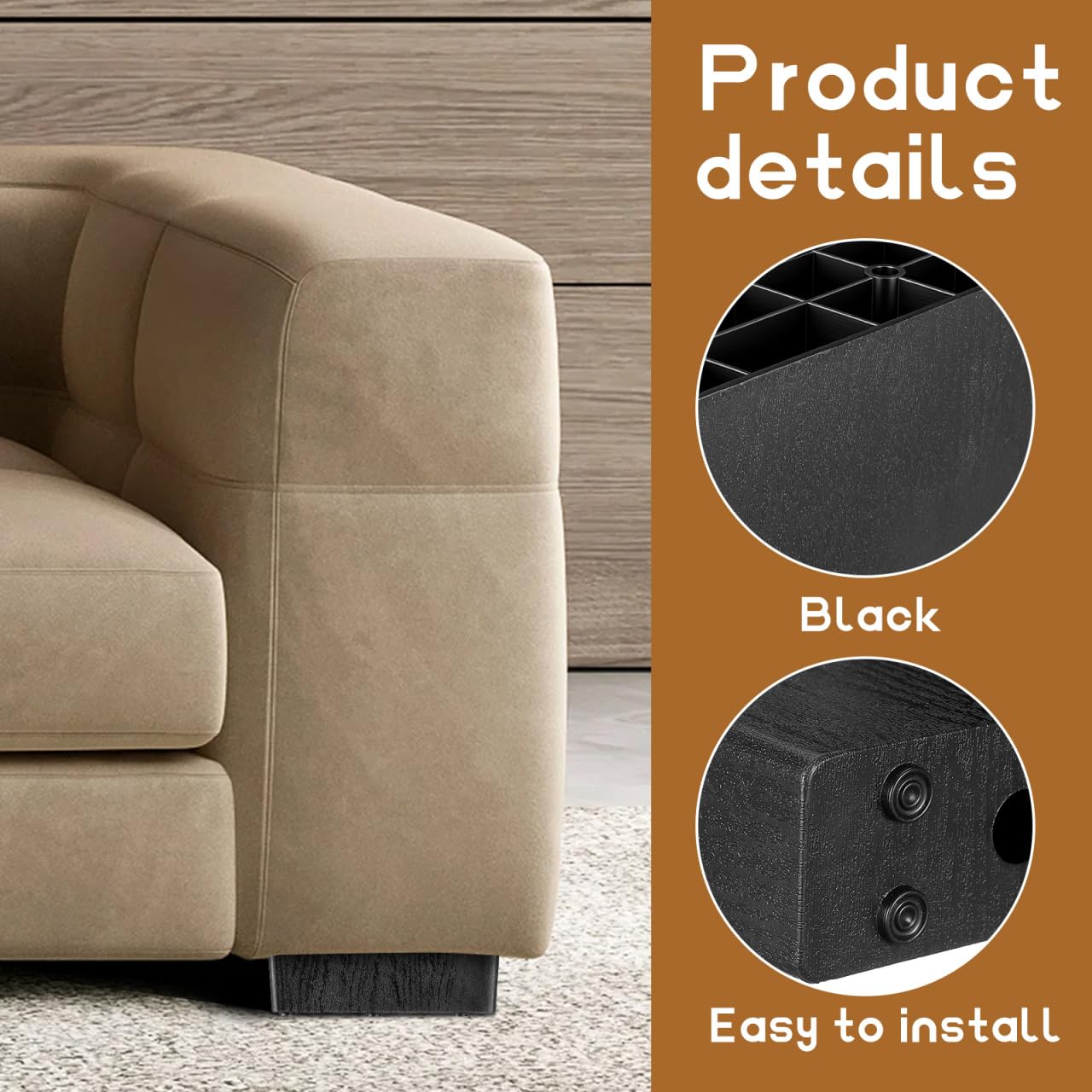 3 Inch L-Shaped Furniture Legs Replacement, 4PCS 7.5cm Height Couch Feet with 12 Screws, Plastic Sofa Risers, Furniture Raisers Leg Extenderfor Sectional Risers, Enhanced Couch, Dresser and Bed
