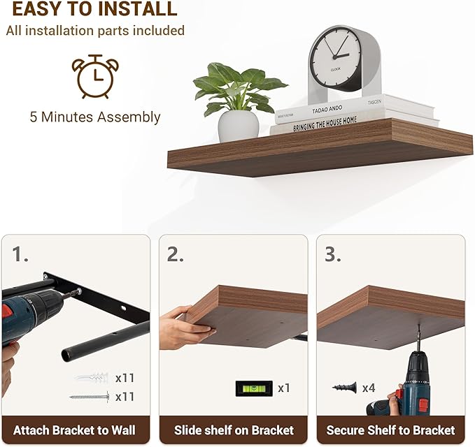Acovy 55 Inch Floating Shelves, Wooden Shelves