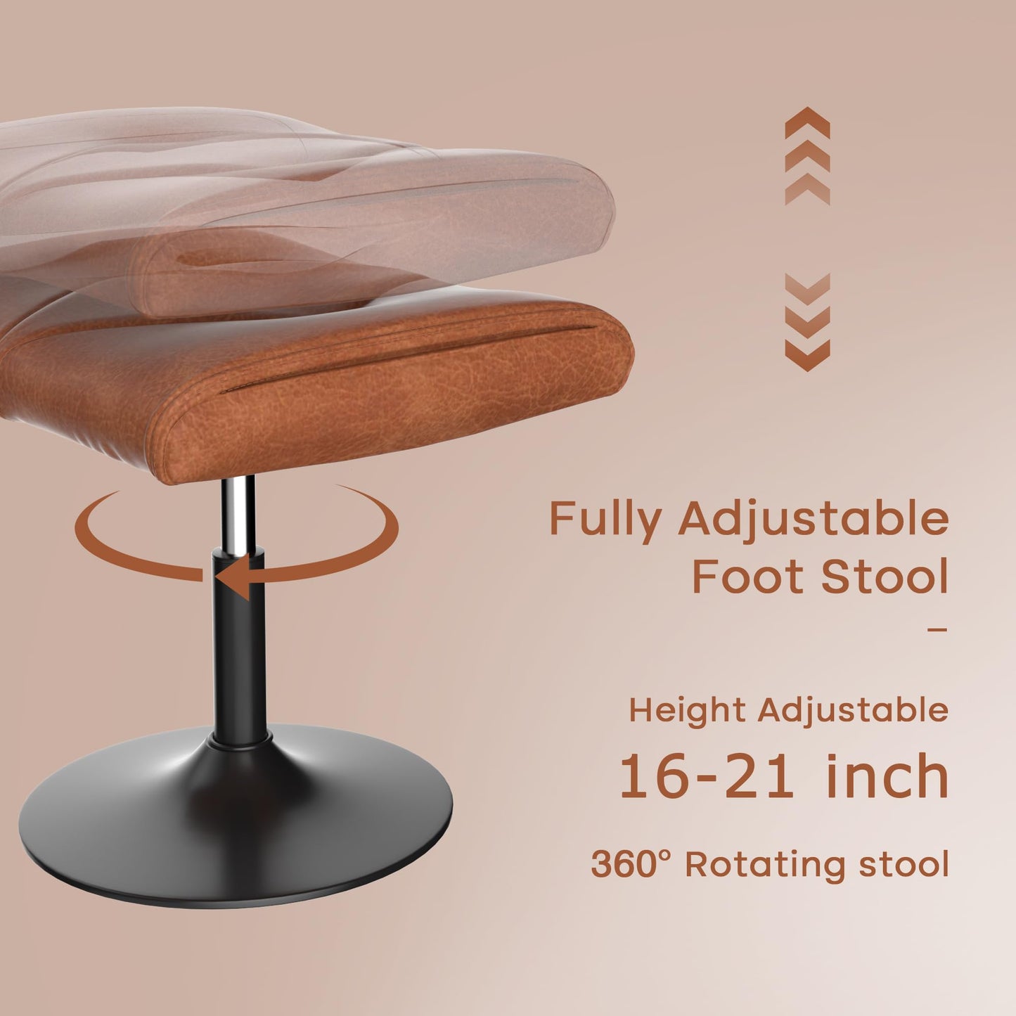 VECELO Foot Rest Under Desk Ottoman, PU Height Adjustable Footrest with Comfort Padding, Leg Rest for Desk for Relieving Leg Pain, Stiffness, and etc, Brown