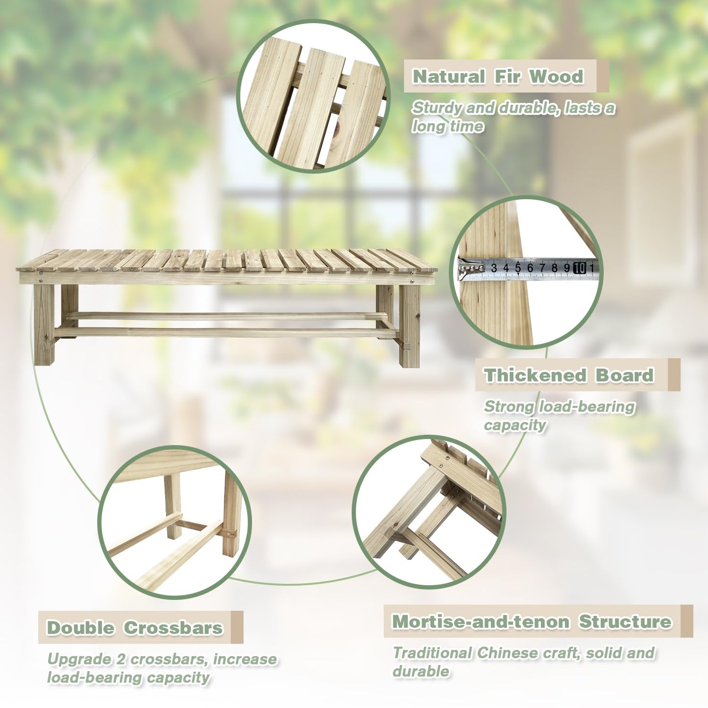 LSPYYDS Outdoor Garden Bench, 3-Person Wood Patio Bench Weatherproof Outdoor Backless Bench, Anti-Corrosion and Anti-Rust Garden Benches for Garden Lawn Porch Park Backyard (Natural,47.25''/120cm)