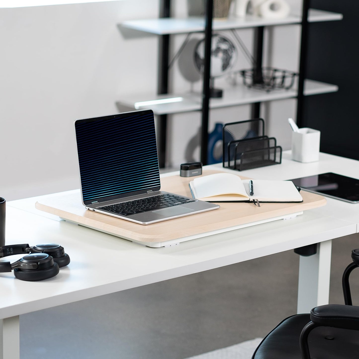VIVO Ultra-Slim Single Top Height Adjustable Standing Desk Riser, Compact Sit Stand Desktop Converter for Monitor or Laptop, Light Wood, DESK-V001JF