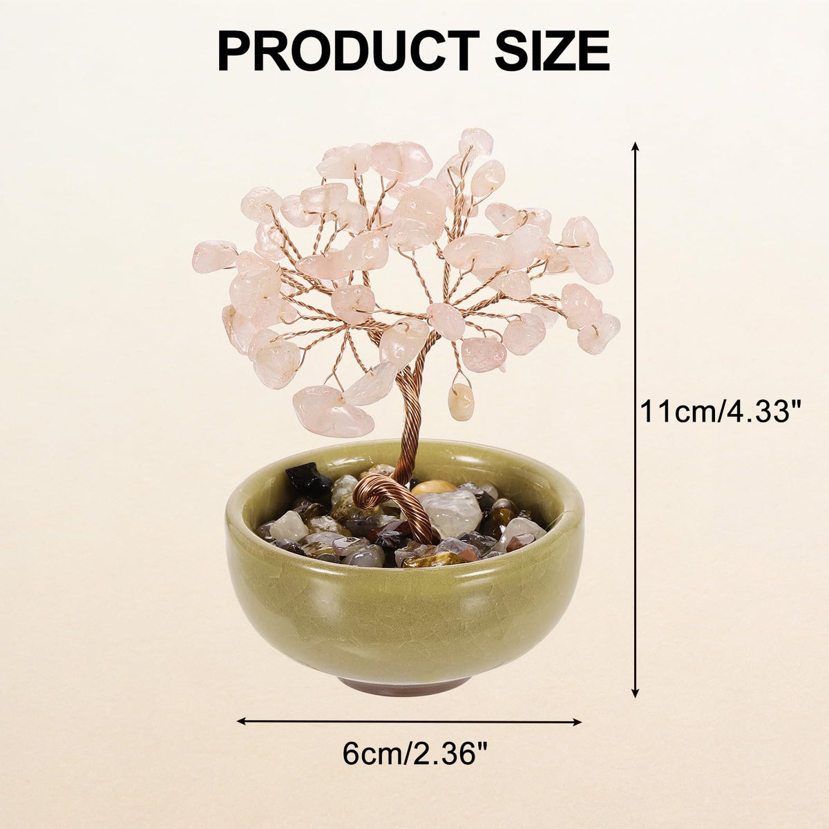 MECCANIXITY 7 Chakra Crystal Tree of Life, Natural Rose Crystal Gemstone Tree Handmade Feng Shui Bonsai with Agate Base for Positive Energy, Good Luck, Home Office Decor (4x2.4Inch Pink)
