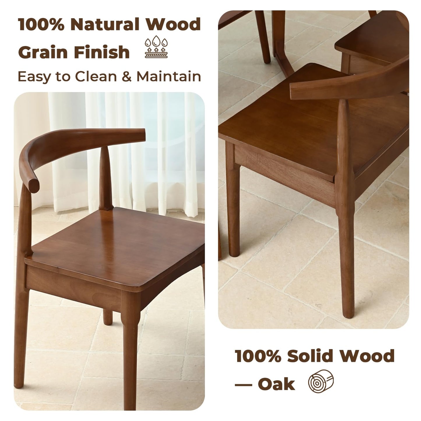 DELAVIN Solid Wood Dining Chairs Set of 4,Kitchen Chairs with Solid Oak Wood Legs, Farmhouse Style High Ladder Back Dining Room Chairs,Walnut