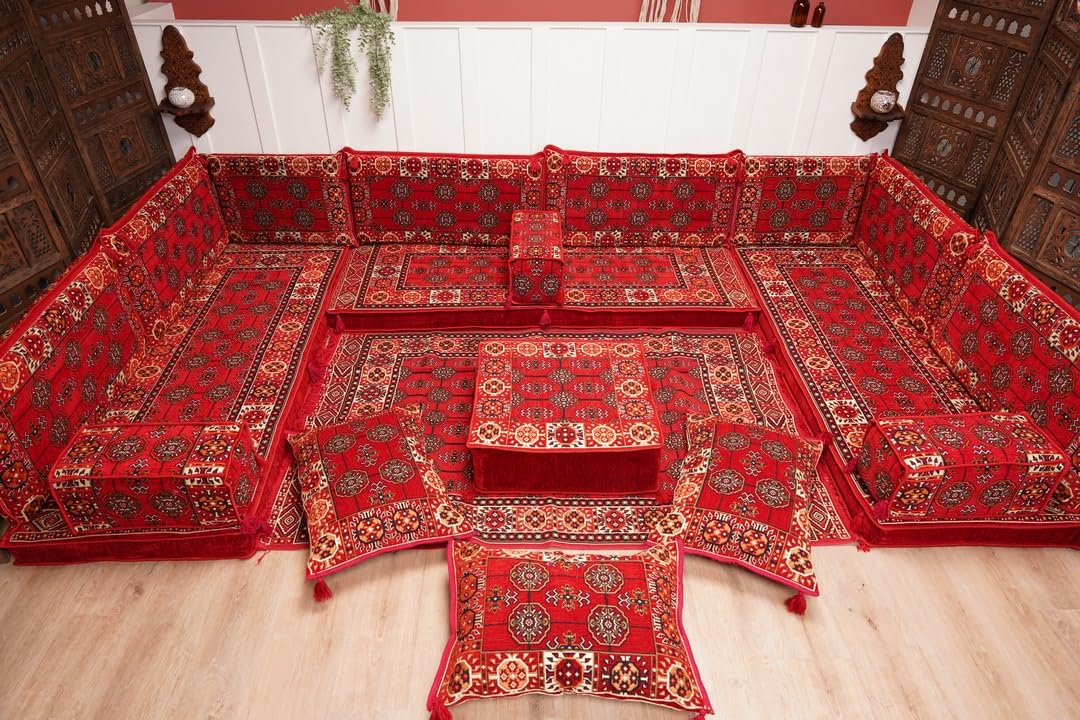 arabicsofa U Shaped Arabic Floor Seating – Handmade Majlis Set– Bohemian Style Sofa