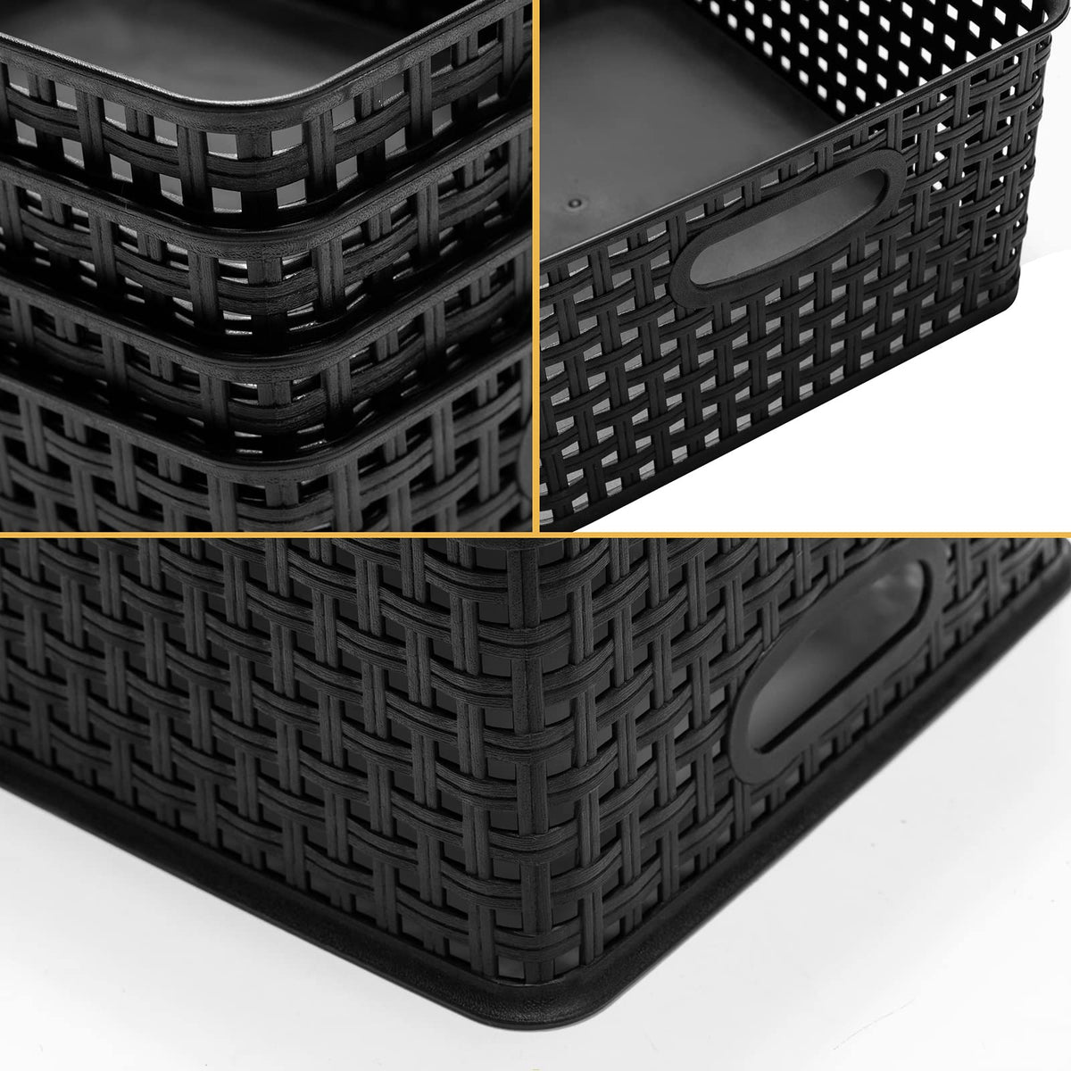 Eslite Plastic Storage Baskets for Organizing,11"X8.5"X4.7",Pack of 4 (Black)