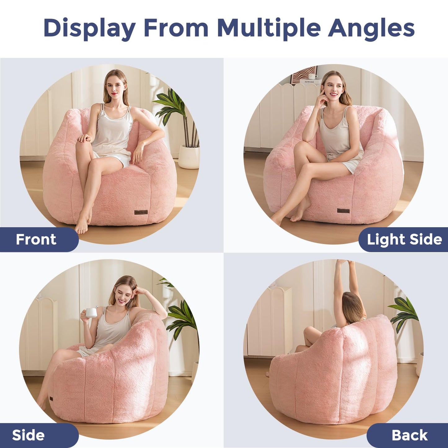 MAXYOYO Bean Bag Chair, Comfy Bean Bag Sofa with Back Support, Faux Fur Bean Bag Chair for Adults and Kids, Stuffed Floor Sofa for Living Room, Bedroom, Apartment, Pink