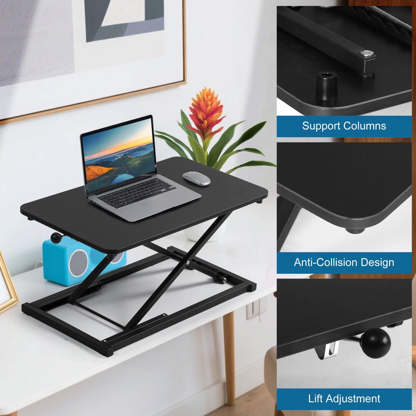 Rxrpexjke Height Adjustable Standing Desk Converter,Keyboard Riser for Stand Up Desk,Computer Keyboard Stand for Desktop,Portable Workstation Table for Home Office Black 23.6 Inch