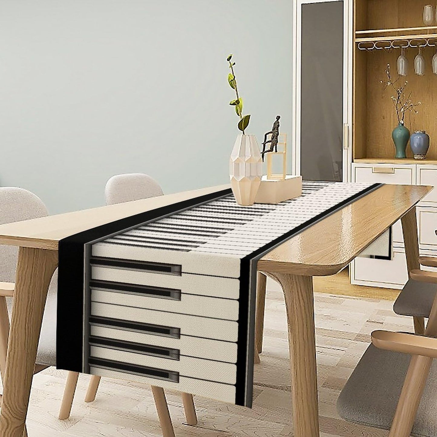 DKMQQUL Piano Table Runner, Black White Piano Keys Musical Theme Music Classroom Table Runner for Kitchen Dinning Coffee Decor Home Wedding Party Holiday, 13x36 Inch