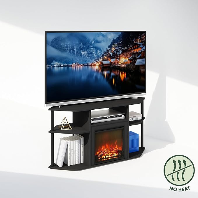 Furinno Jensen Fireplace TV Stand, NO Heat Decorative Electric Fireplace Corner