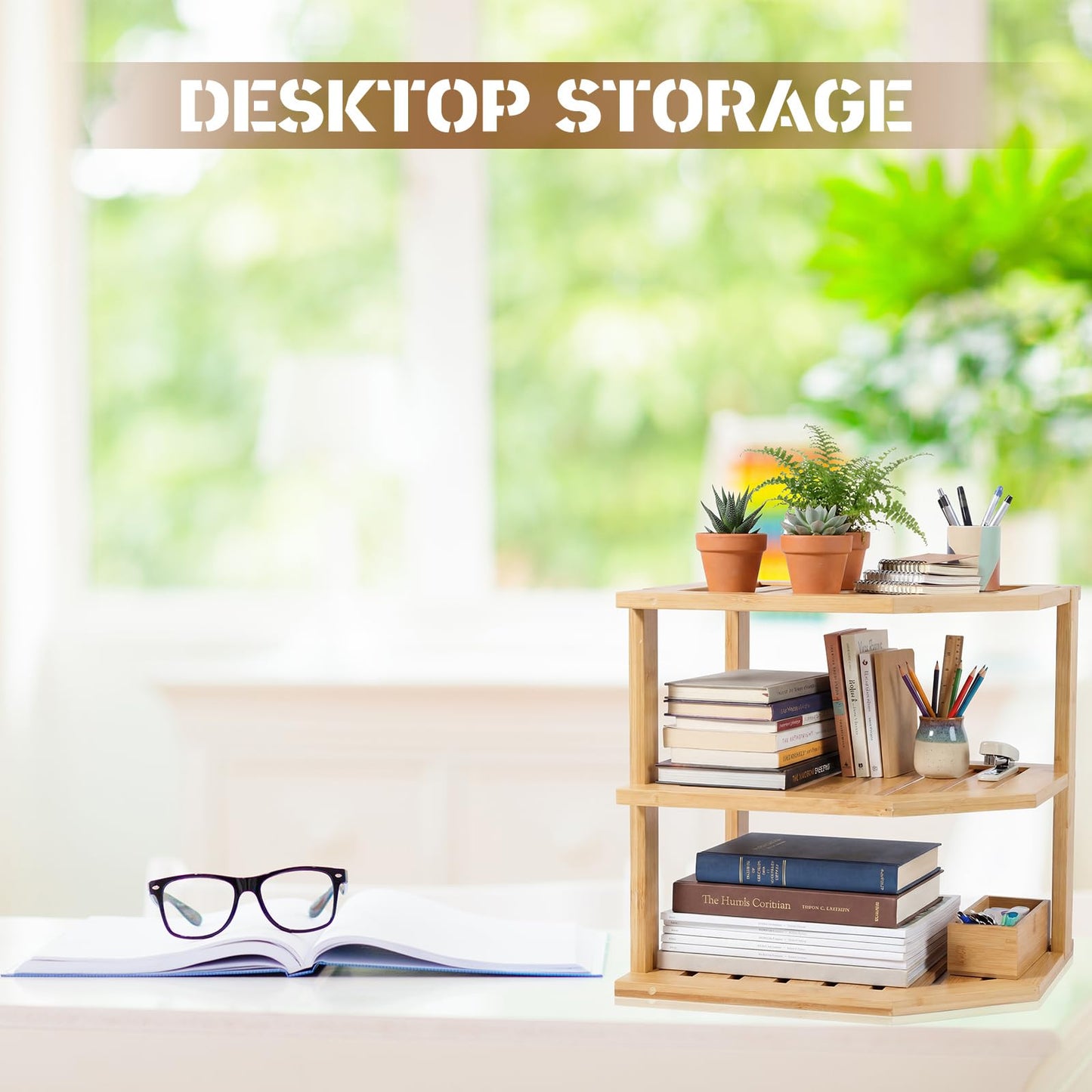 BrightRow 2 Pcs Corner Bamboo Shelf, Kitchen Cabinet Organizer Bamboo Bookshelf, Organizer Kitchen Shelves, Corner Cabinet Rack, Storage Shelves for Pantry Bathroom Dining Room Study Laundry