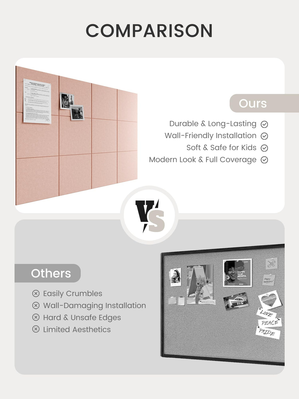 Bumusty Large Cork Board 48" x 36" Alternative - 12 Pack Felt Wall Tiles with 70 Safe Removable Adhesive Tabs, 30 Pushpins, Cork Boards for Walls Pin Board Bulletin Board Office Decor (Pink)