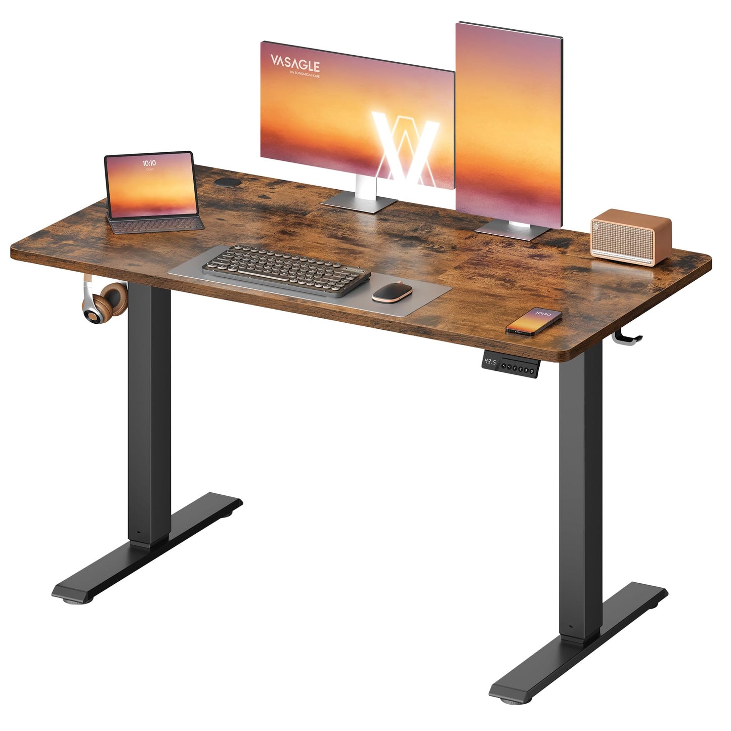 VASAGLE Electric Standing Desk, 47.2 x 23.6 Inches Height Adjustable Desk, Sedentary Reminder, 4 Memory Heights, for Home Office, Rustic Brown ULSD312KD020S