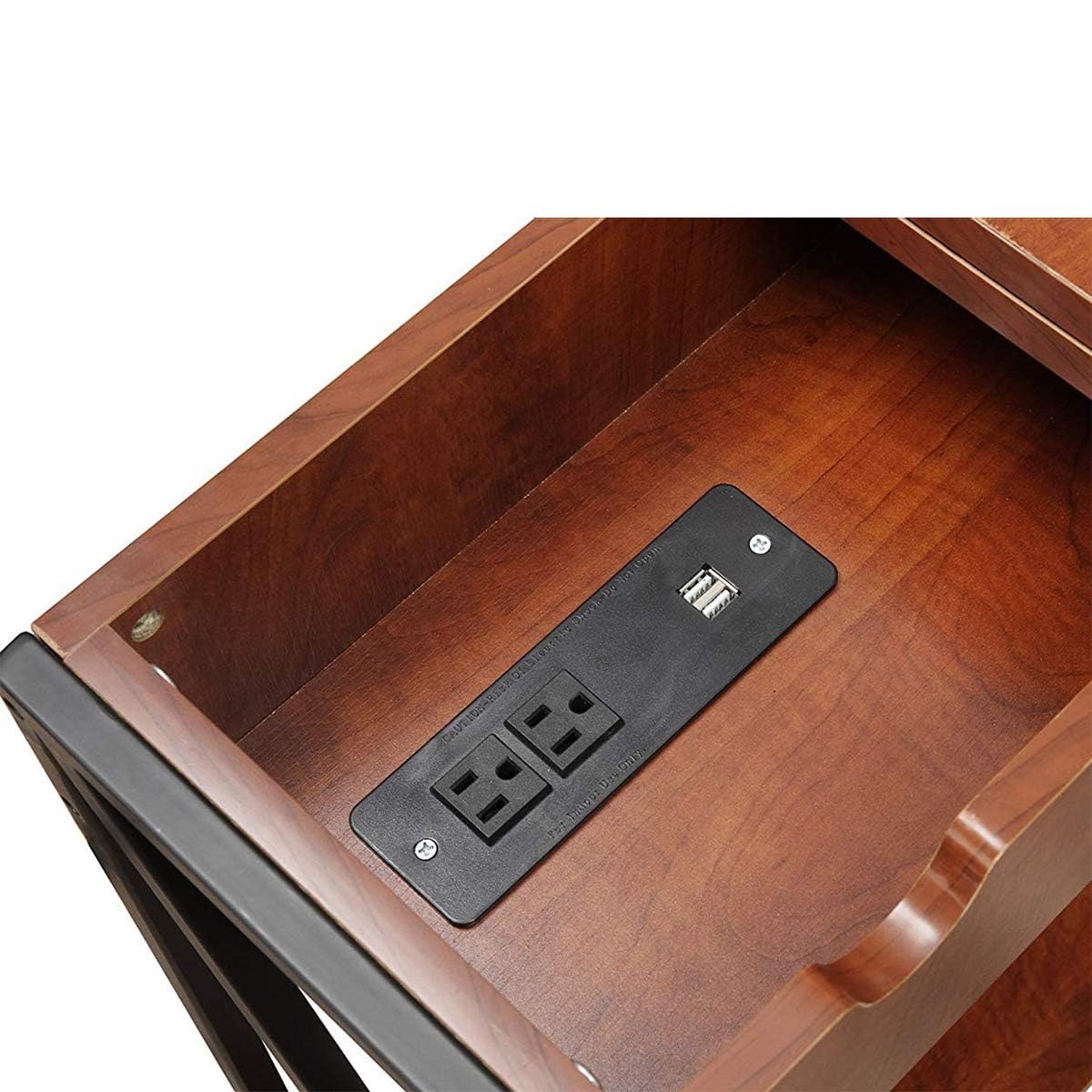 Convenience Concepts Tucson Electric Flip Top Table in Cherry Wood and Black Metal Frame