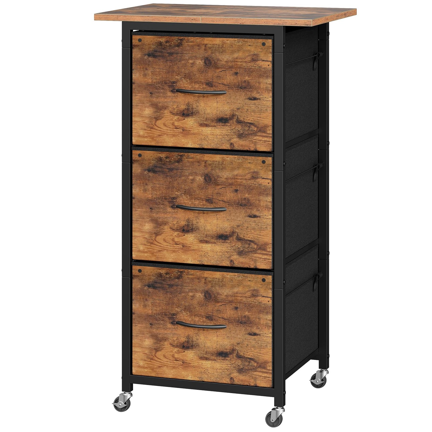 MAHANCRIS 3 Drawer File Cabinet, Vertical Filing Cabinet with Wheels, Printer Stand with Non-Woven Fabric Drawer, Adjustable Hanging Rods, fits A4/Letter Size, for Home Office, Rustic Brown FCHR5901
