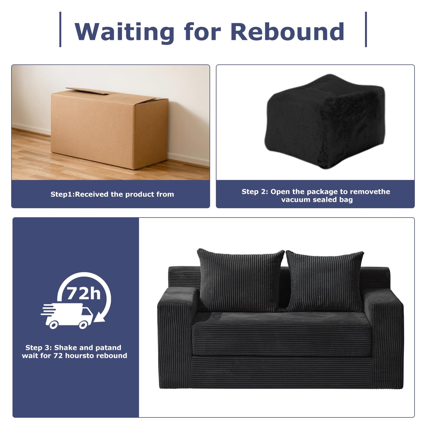 feliz home Convertible Sofa Bed, Boneless Couch Loveseat, 2 in 1 Folding Couch Bed, Fold Out Comfy Floor Futon Sofa with Pillows for Living Room Bedroom, Black
