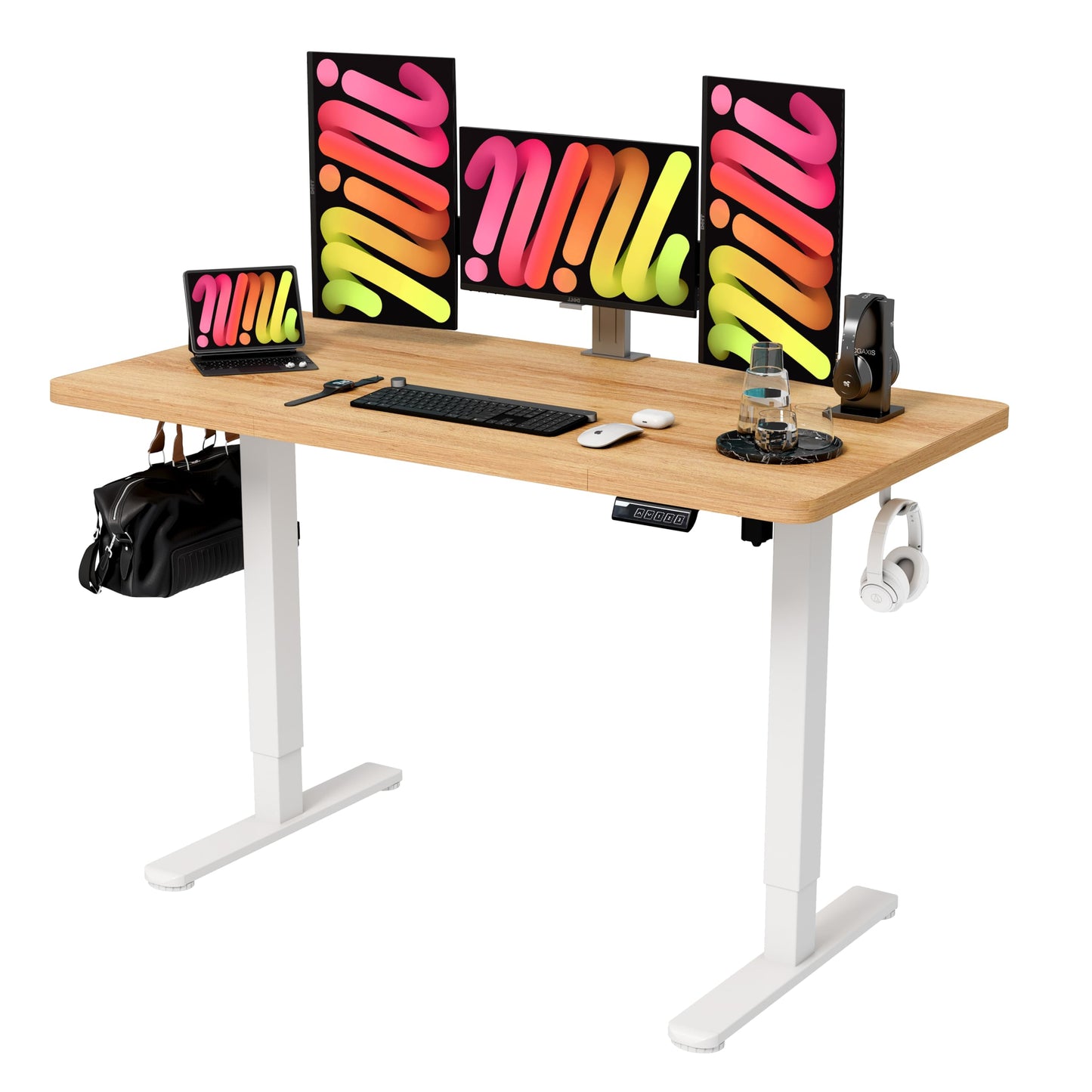 Monomi Electric Standing Desk, 47.2 inches Height Adjustable Desk, Ergonomic Computer Home Office Sit Stand Up Desk with Memory Preset Controller, Two-Piece Desktop (Light Vintage Brown)