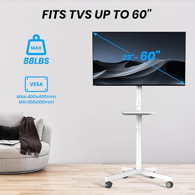 Mobile TV Cart for 23-60 Inch LCD LED OLED Flat Curved Screen TVs