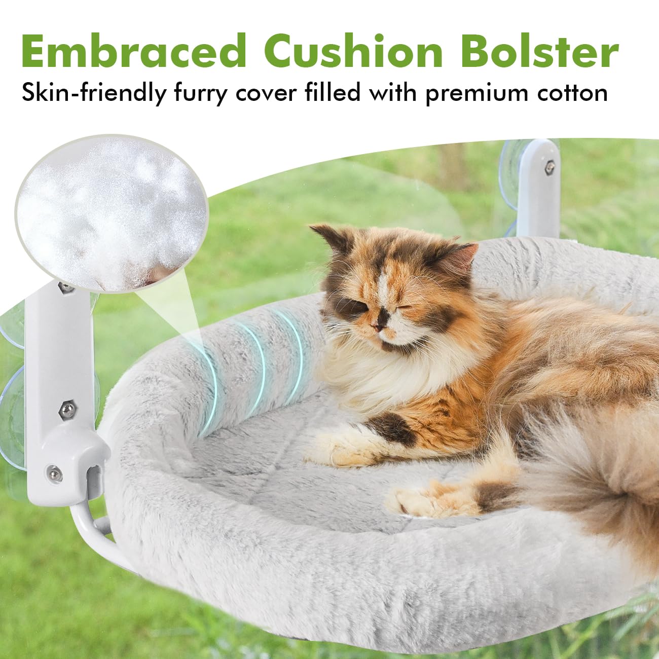 Zoratoo 2PC Cat Window Perch with Bolster Foldable Cat Hammock Cushion Bed for Window with Metal Frame, Large Suction Cups Cordless Window Resting Seat for Indoor Cats (Cushion Bed, 2PC)