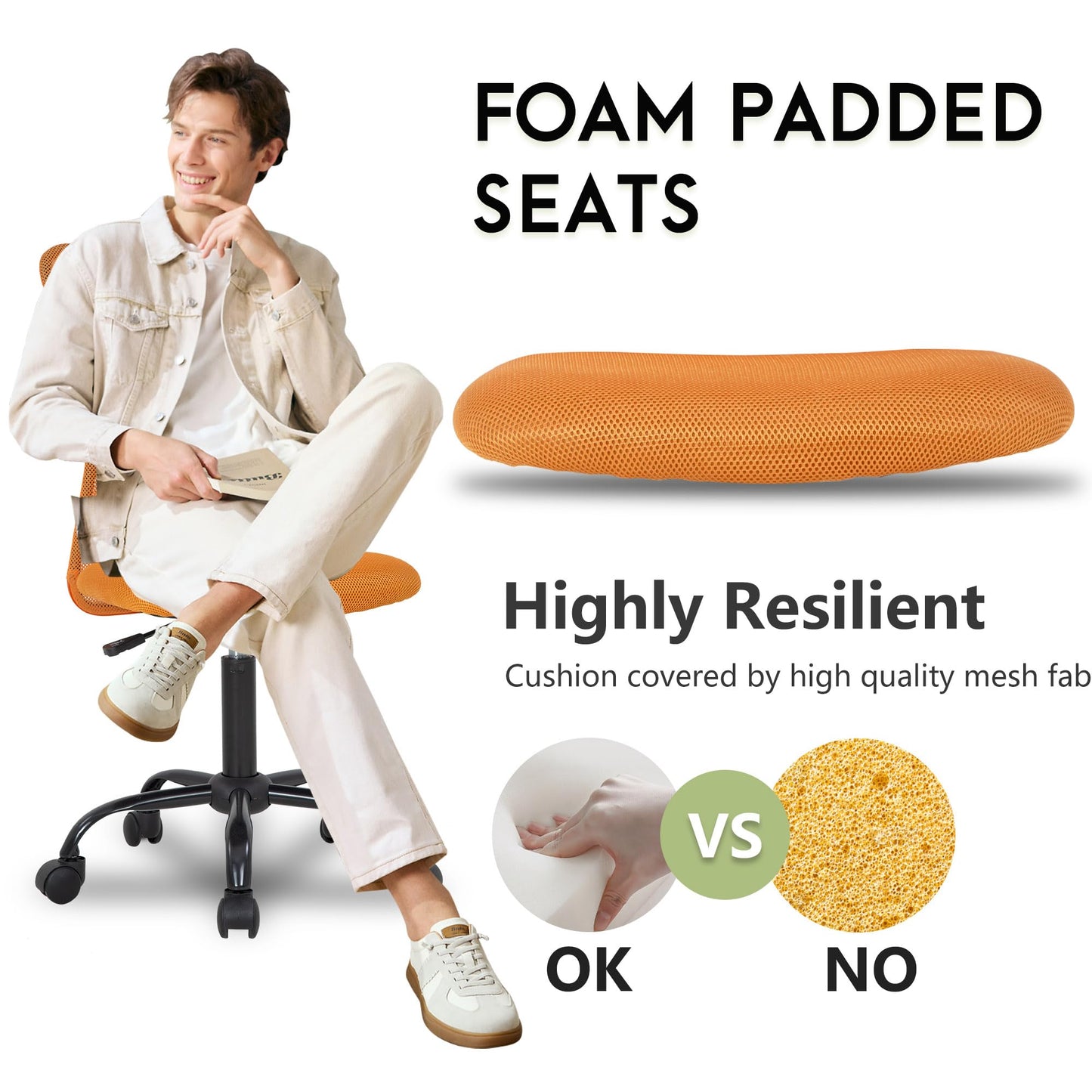 BestOffice Ergonomic Office Chair Desk Chair Mesh Computer Chair Armless Back Support Modern Executive Rolling Swivel Chair with Lumbar Support (Orange)