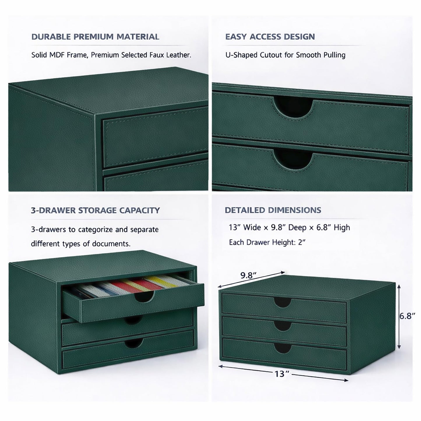 UnionBasic Leather Desktop Drawer Organizer, File Cabinet Magazine Document Holder, Office Supplies Desk Storage Organizer Box, 3 Drawer, Coffee