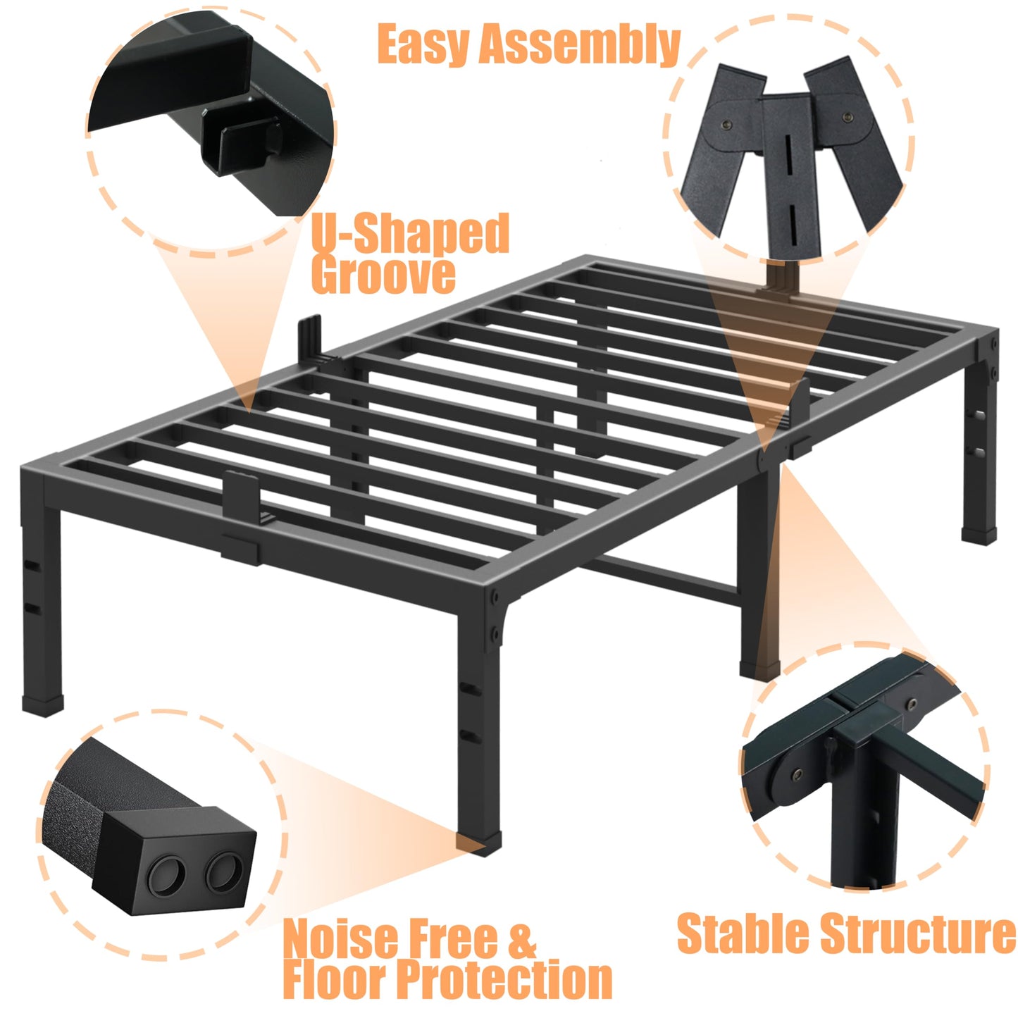 FUIOBYVV Twin Bed Frames,16 Inch Heavy Duty Metal Platform Bed Frame Twin Size Support Up to 3500 lbs,No Box Spring Needed,Headboard Compatible,Steel Slat Support,Noise Free,Easy Assembly