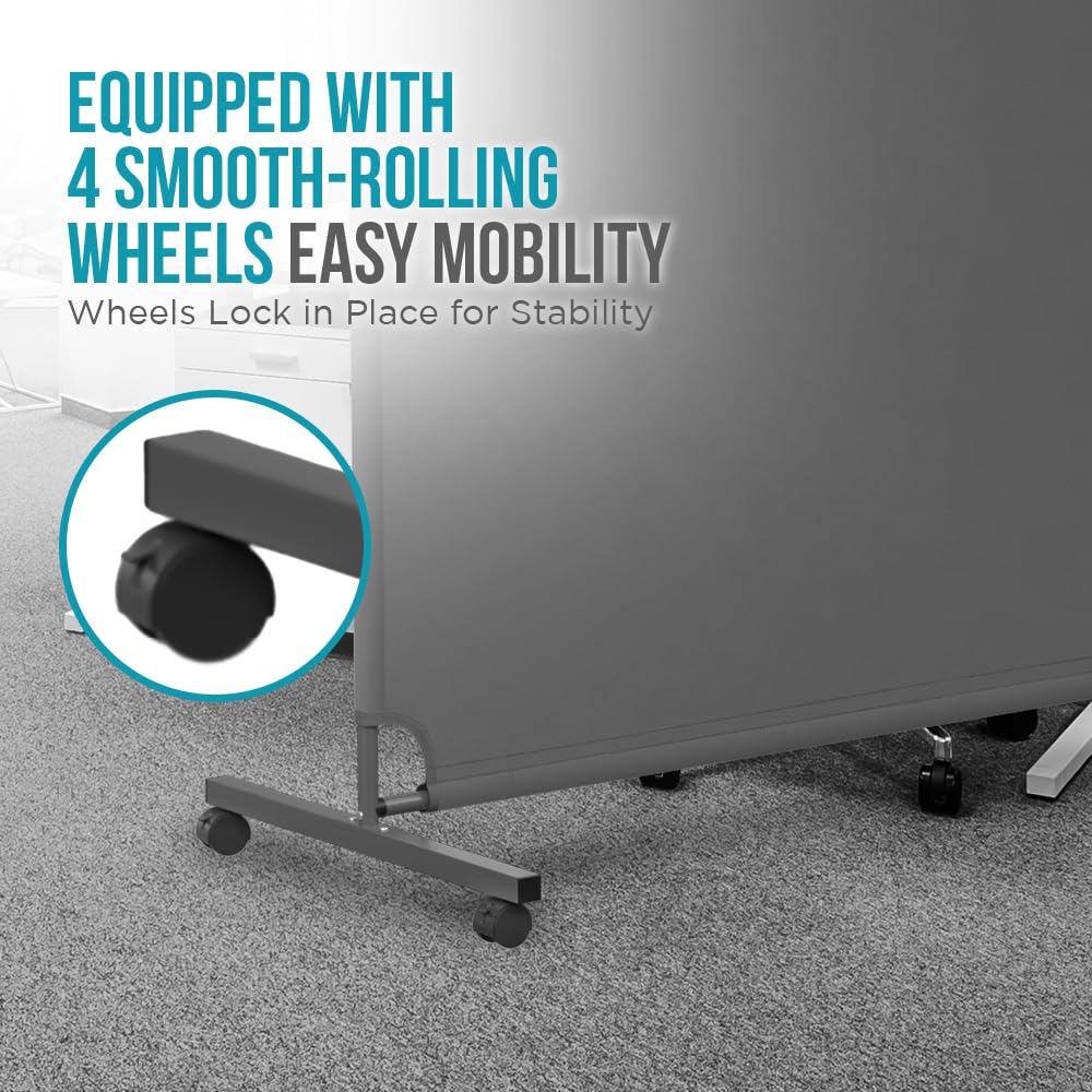 Steel-AID 72-inch Rolling Privacy Room Divider - Freestanding Office Wall Partition with Non See-Through Blackout Screen - Sturdy & Durable Iron Frame - Rolling Wheels - Black, White, Gray & Blue