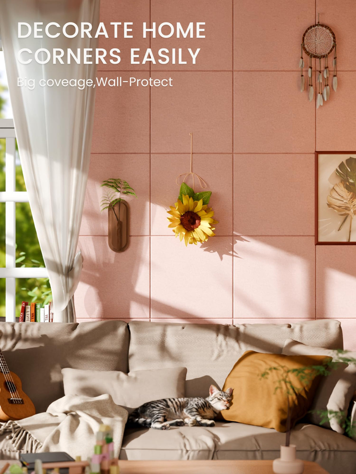 Bumusty Large Cork Board 48" x 36" Alternative - 12 Pack Felt Wall Tiles with 70 Safe Removable Adhesive Tabs, 30 Pushpins, Cork Boards for Walls Pin Board Bulletin Board Office Decor (Pink)
