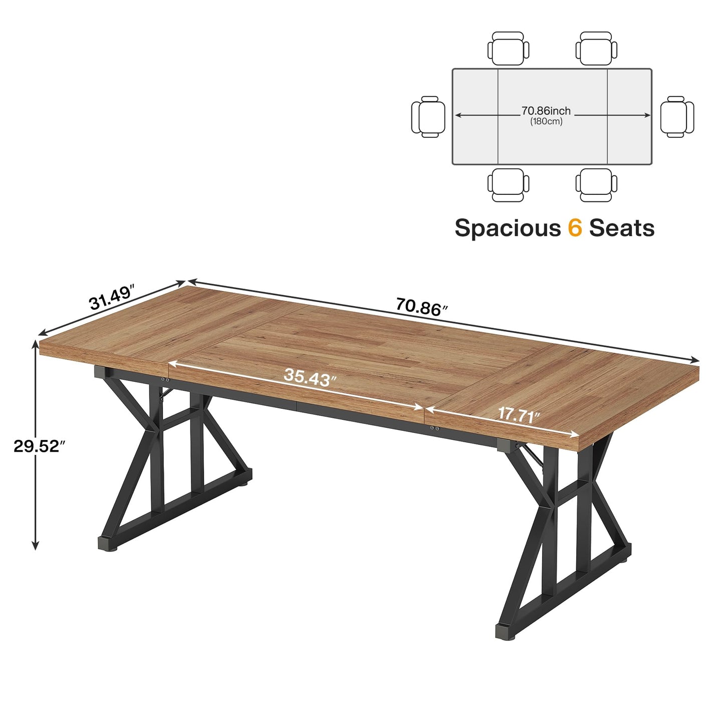 Tribesigns 70.8-Inch Executive Desk, Large Computer Office Desk Workstation, Modern Simple Style Laptop Desk Study Writing Table Business Furniture for Home Office (Light Brown, 70.8 Inch)
