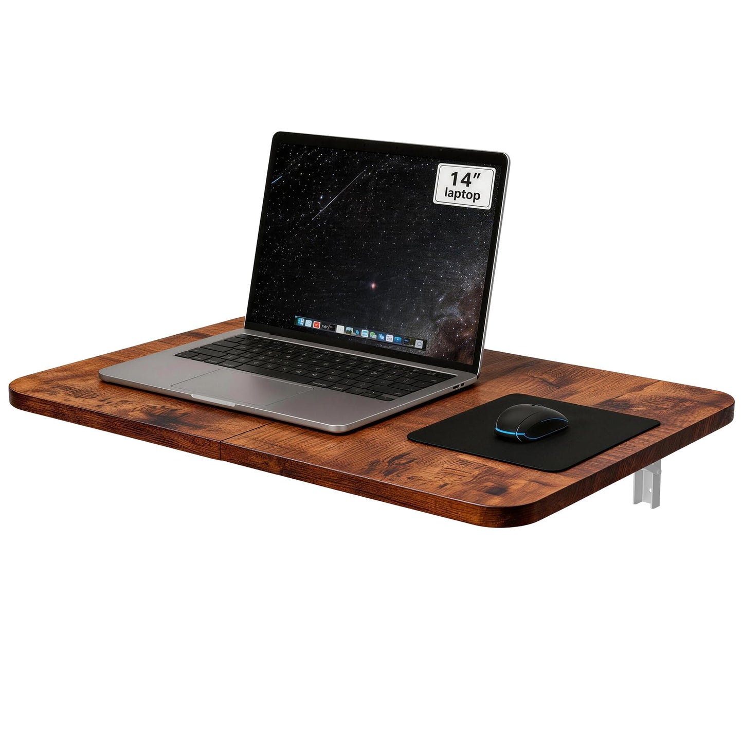 Neoaider Wall Mounted Folding Desk 23.6” x 15.7”, Drop Down Table with Metal Collapsible Brackets, Folding Wall Table for Small Spaces, Home, Office, Kitchen, Laundry Room-Brown