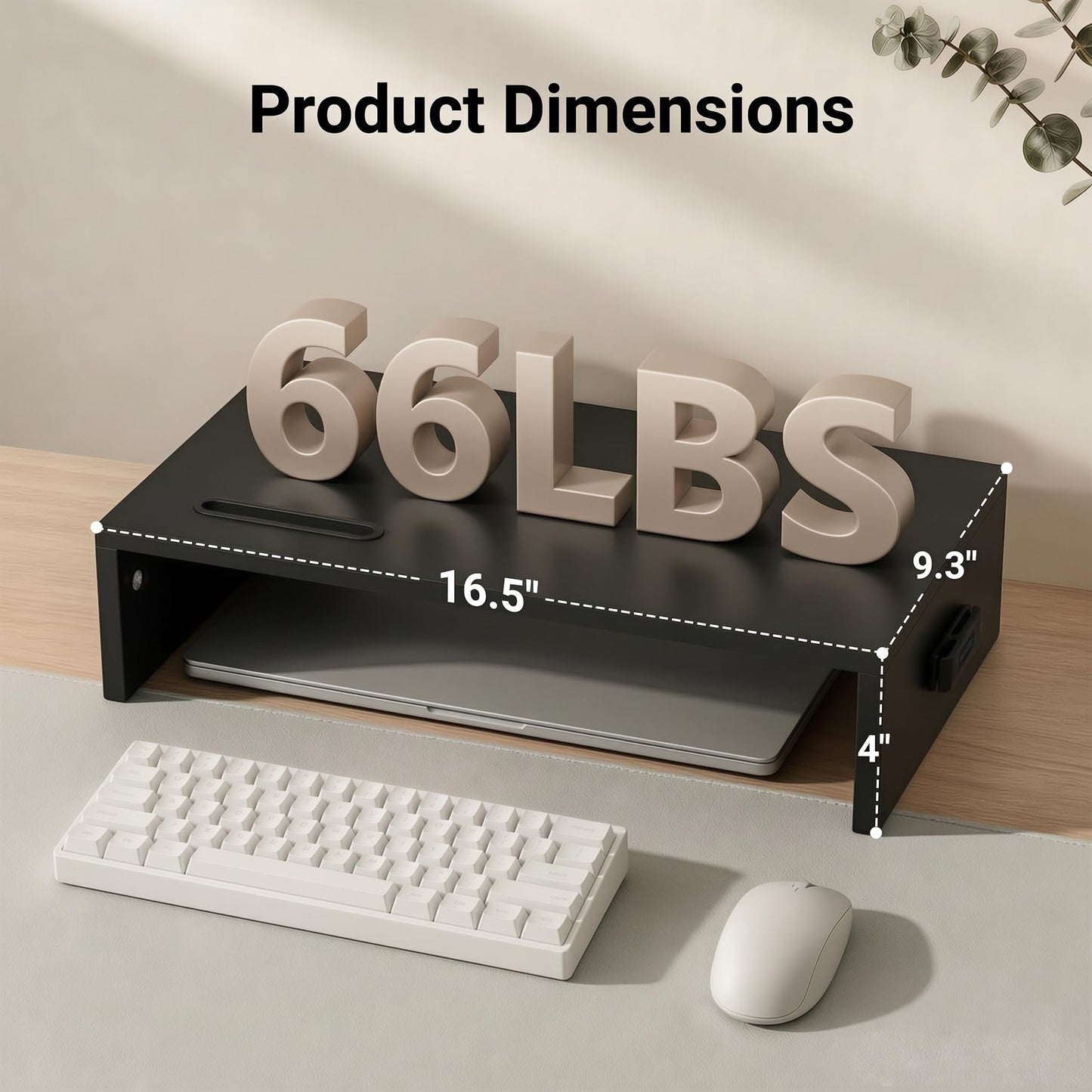 1home Monitor Stand Riser, 16.7 Inch Wood Monitor Riser Stand with Storage Organizer, Desktop Ergonomic Monitor Stand Riser with Cellphone Holder and Cable Management, Black