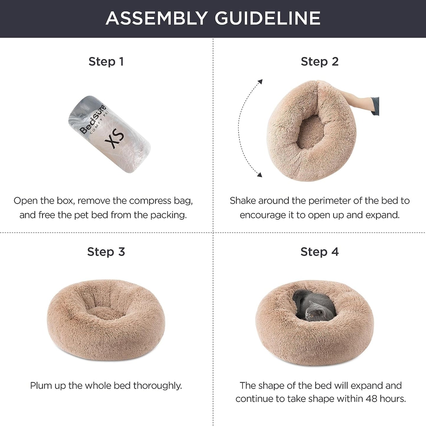 Bedsure Calming Dog Bed for Small Dogs - Donut Washable Small Pet Bed, 23 inches Anti-Slip Round Fluffy Plush Faux Fur Large Cat Bed, Fits up to 25 lbs Pets, Copper