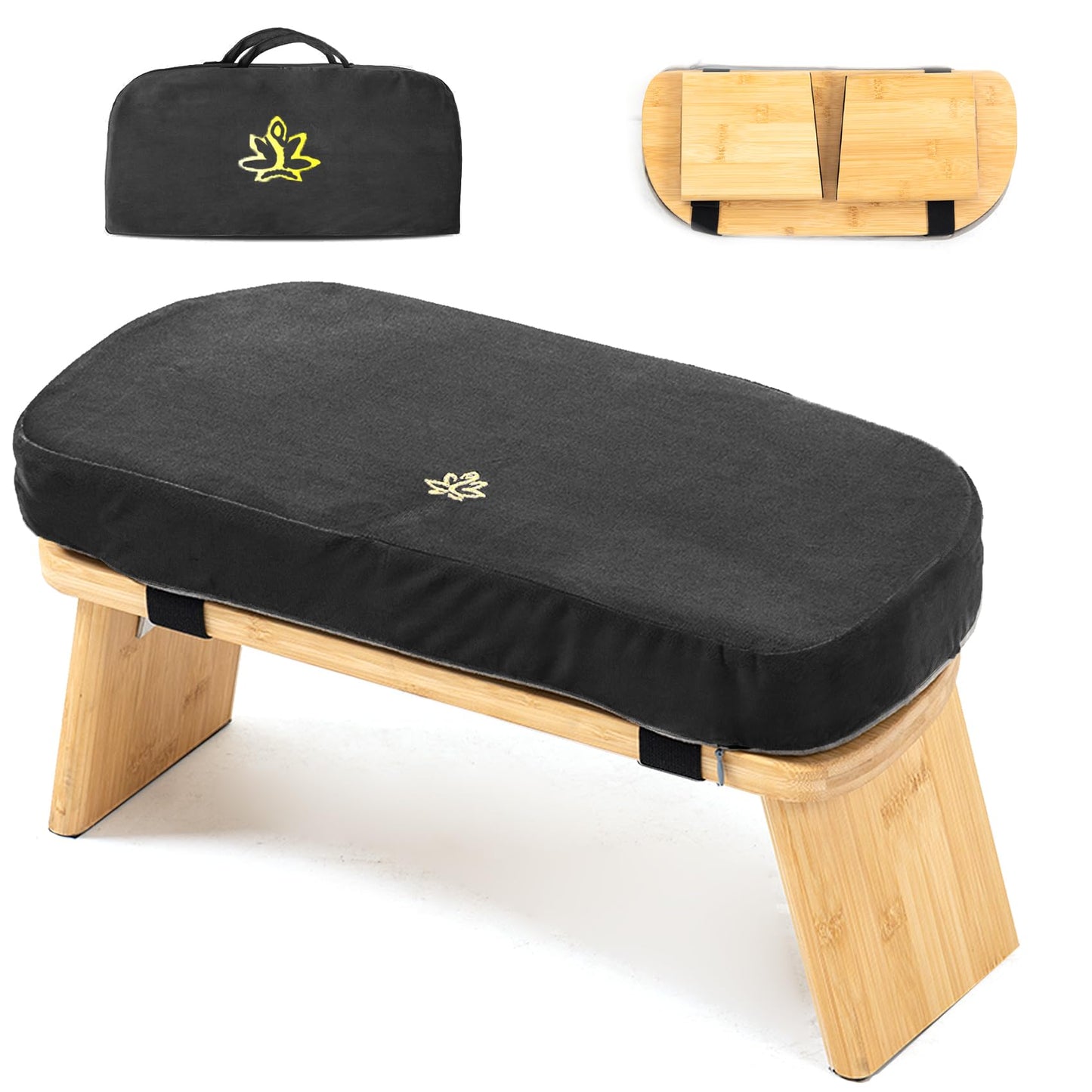 Estleys Meditation Bench, Bamboo Meditation Stool, Folding Kneeling Meditation Bench, Seiza Prayer Bench, Prayer Bench with Meditation Cushion, Kneeling Stool(Black-Bag)