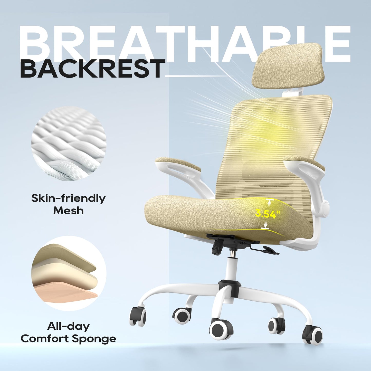 Ergonomic Office Chair for Long Hours, Relieve Back Pressure, Stay Comfortable & Focused All Day, 330LBS Capacity, Ideal for Home Office, Office & Study